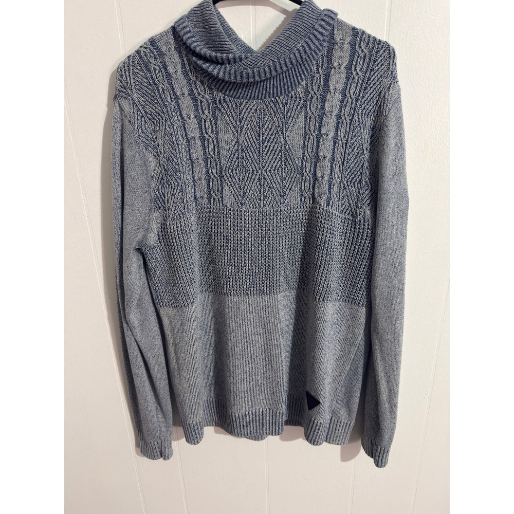 Trash Nouveau Sweater Mens L Blue Excellent‎ Cable Knit Cowl Neck Pullover